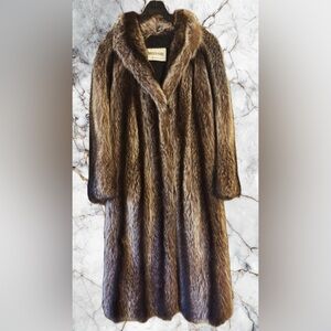 Full Length Real Raccoon Fur Coat 45 inches Long Size 8 by Traeger Furs